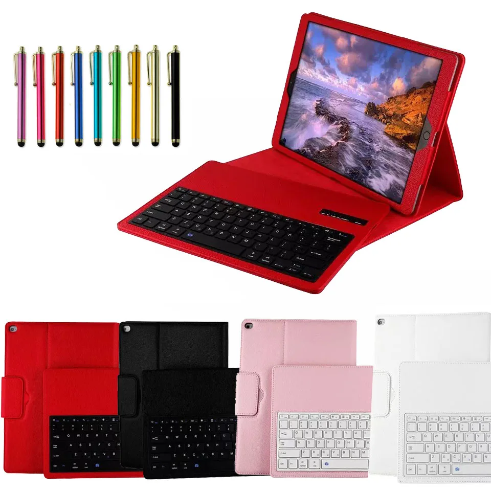 

For iPad Pro 12.9'' Wireless Detachable Bluetooth Keyboard case smart cover & Stand Leather bluetooth V3.0 keyboard & Stylus pen