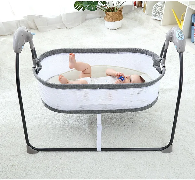 Electric Baby Cot Swing Grey Color Automatic Cradle Bed Bedside