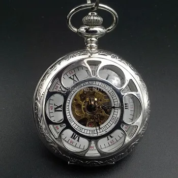 

Luxury See Through Wind Up Mechanical White Dial Mens Pocket Watch New Nice Gift Wholesale Price H179