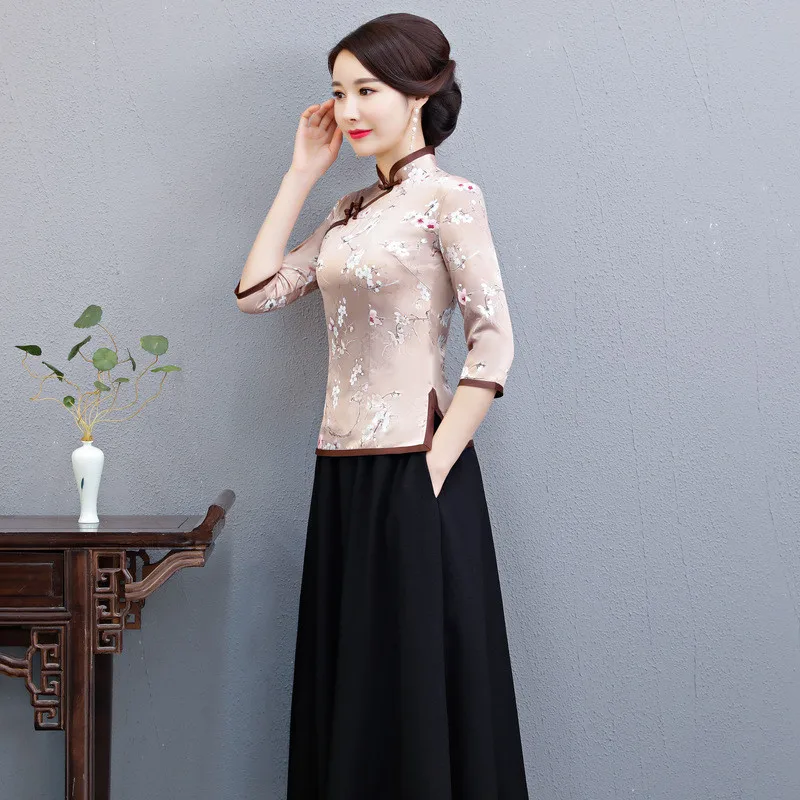 Модное платье с коротким рукавом, топы, короткая Китайская традиционная одежда, женский костюм танга, топы большого размера, для мамы 3XL 4XL