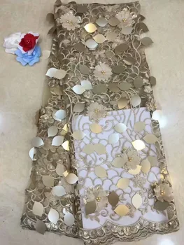 

Nigerian Tulle Lace Fabaric Latest 2019 High Quality African Sequins Lace Fabric For Wedding Dress Gold Pink Purple Blue Green