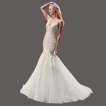 Sexy V-neck Country Wedding Dress 2017 Sheer Back Plus Size Mermaid Wedding Gown Dress High Quality KS32