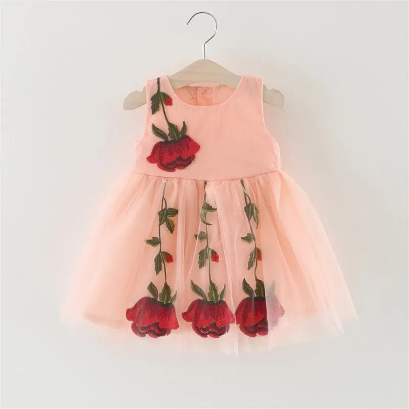 Новое платье для маленьких девочек летние сетчатые Хлопковые Платья с цветочным рисунком детская одежда для новорожденных и малышей, элегантное платье принцессы на день рождения для детей от 1 года до 2 лет