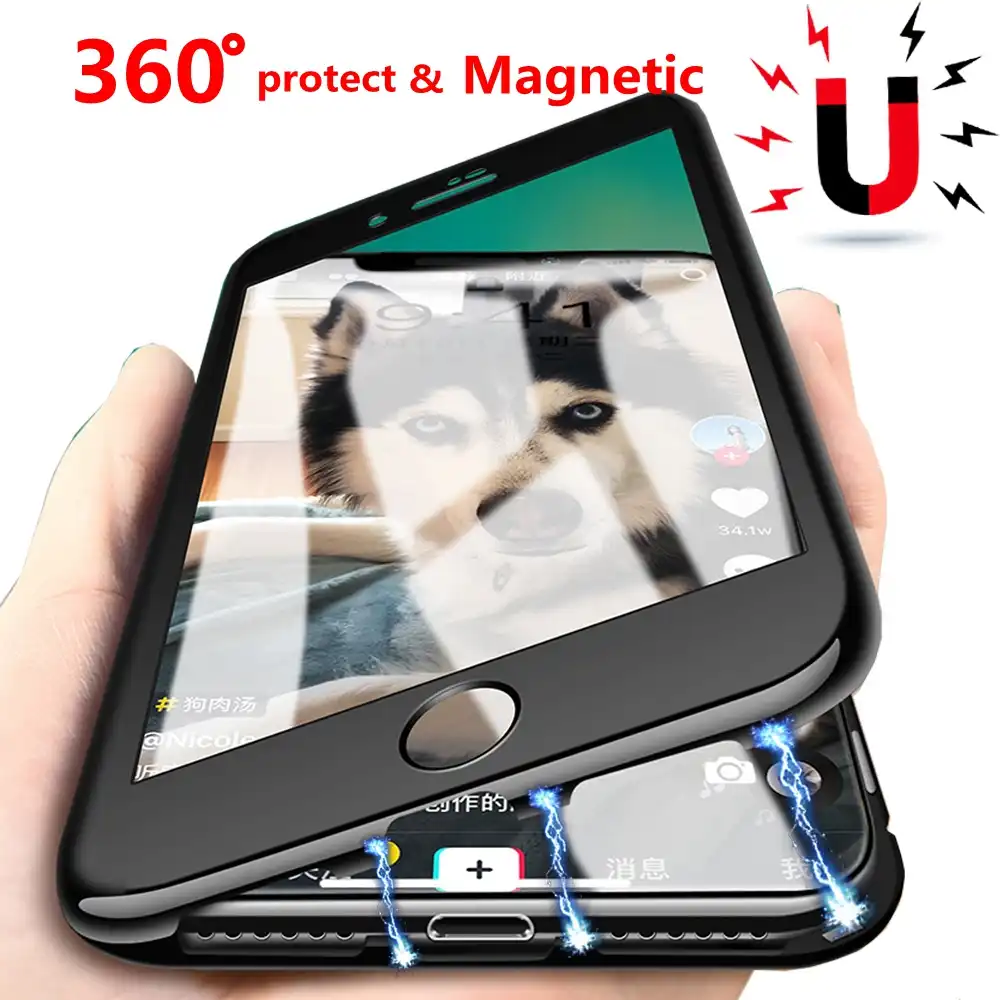 360 full protection case for iphone xs max xs xr x with glass film magnetic adsorption - coque fortnite iphone xr