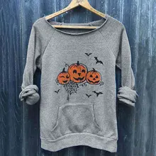 Модный женский топ на Хеллоуин с тыквенным лицом, толстовка с карманом летучей мыши, Топ с длинным рукавом, блузка для девушек, повседневный топ с капюшоном, толстовка с круглым вырезом
