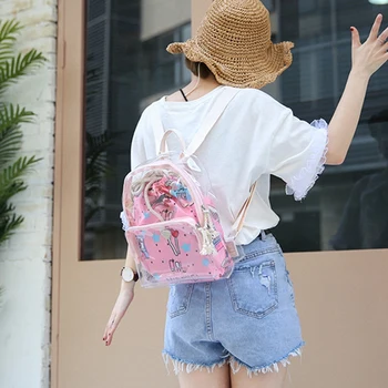 

2 In 1 Backpack Women Cute Clear Mini Female Backpack Transparent School Bag For Girls Teenagers Zipper And Drawstring Bag