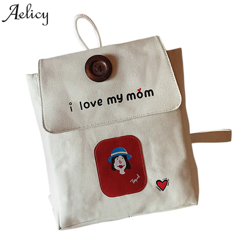 

Aelicy Print I Love Mom Canvas Women Backpack Casual College Bookbag Female Retro Stylish Daily Travel Laptop Backpacks Bag