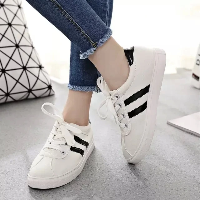 NEW Fashion striped women sneakers white patch red/black