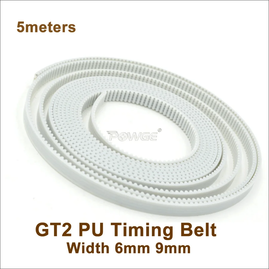 

POWGE 5meters GT2 Timing Belt W=6/9/10/15mm PU With Steel Core 2GT Synchronous Open Belt Fit GT2 Pulley 3D Printer Accessory