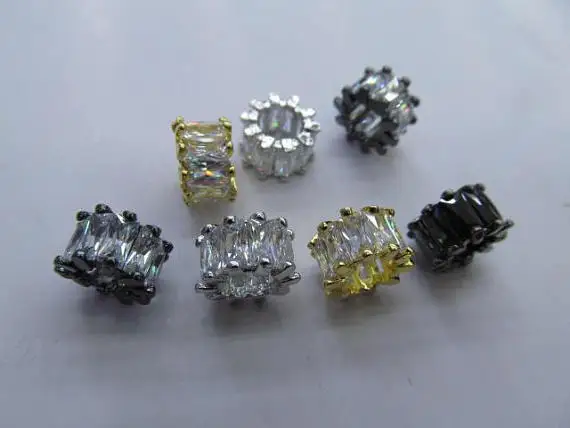 12 шт. бусины из белого серебра с фианитом 10 мм|cubic zirconia|heishi beads1 mm |