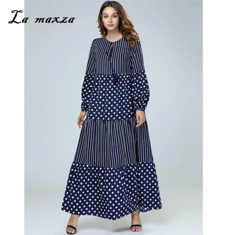 

Womens Muslim Abaya Maxi Modest Dress Islamic Robe Kaftan Dubai Muslim Evening Dress Arabic Gown Patchwork