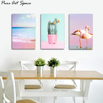 

Wall Decor Pictures Seaside Cactus Poster Nordic Poster Pink Flamingo Print Canvas Painting Kids Room Nordic Style Wall Decor