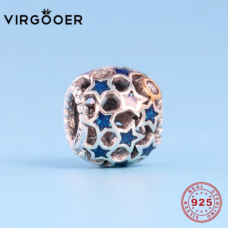 

Virgooer New 925 Sterling Silver Hollow Blue Five-Pointed Star CZ CrystalBeads Fit Original Pandora Charm Bracelet Jewelry Makin