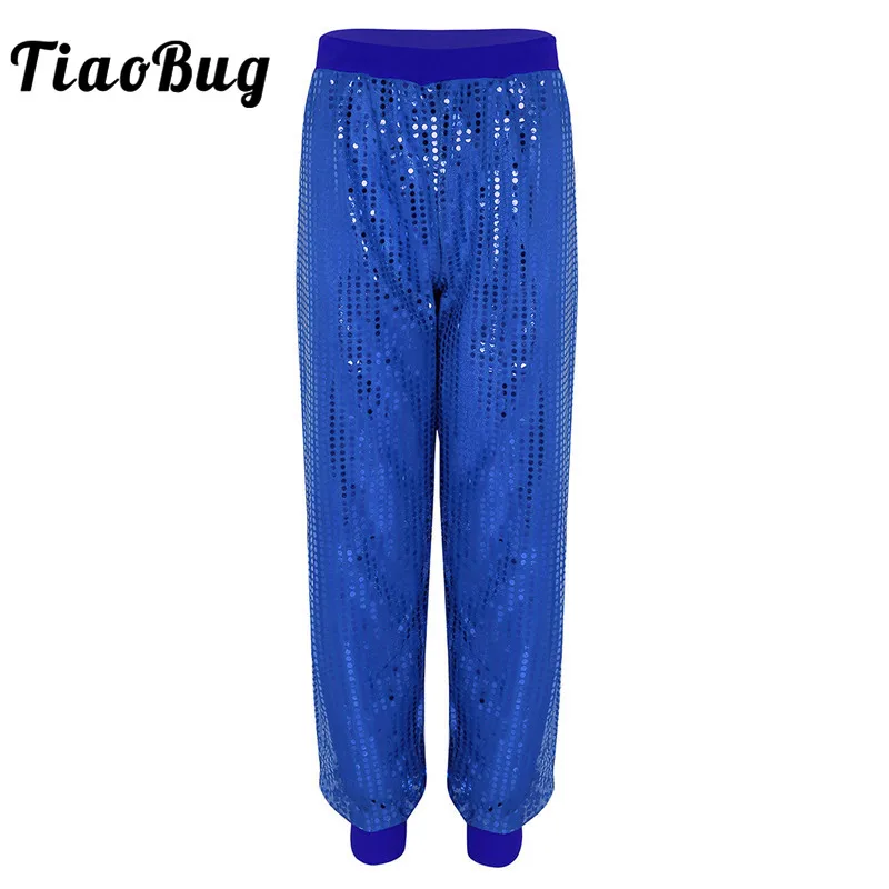 

TiaoBug Women Fashion Glitter Sequins Hip-hop Jazz Dance Costume Female Shiny Trousers Harem Pants Stage Performance Dance Wear