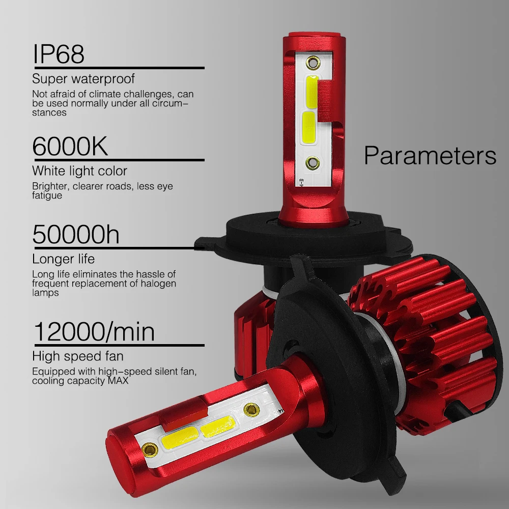 2PCS  Q6 Car LED Headlight Bulbs H4/9003/HB2 COB 50W White 6000K Light CSP LED Auto Headlamp Far and Near Fanless Style Light