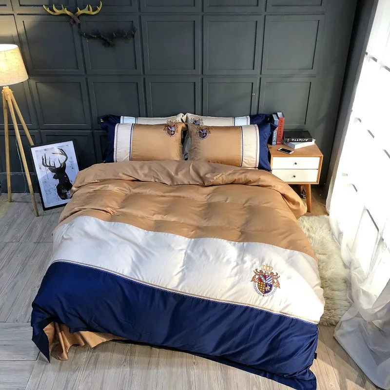 

Three kinds of color splicing Long-staple cotton Bedding set Duvet Cover Bed Linen Bed sheet Pillowcases King Queen Size 4 pcs