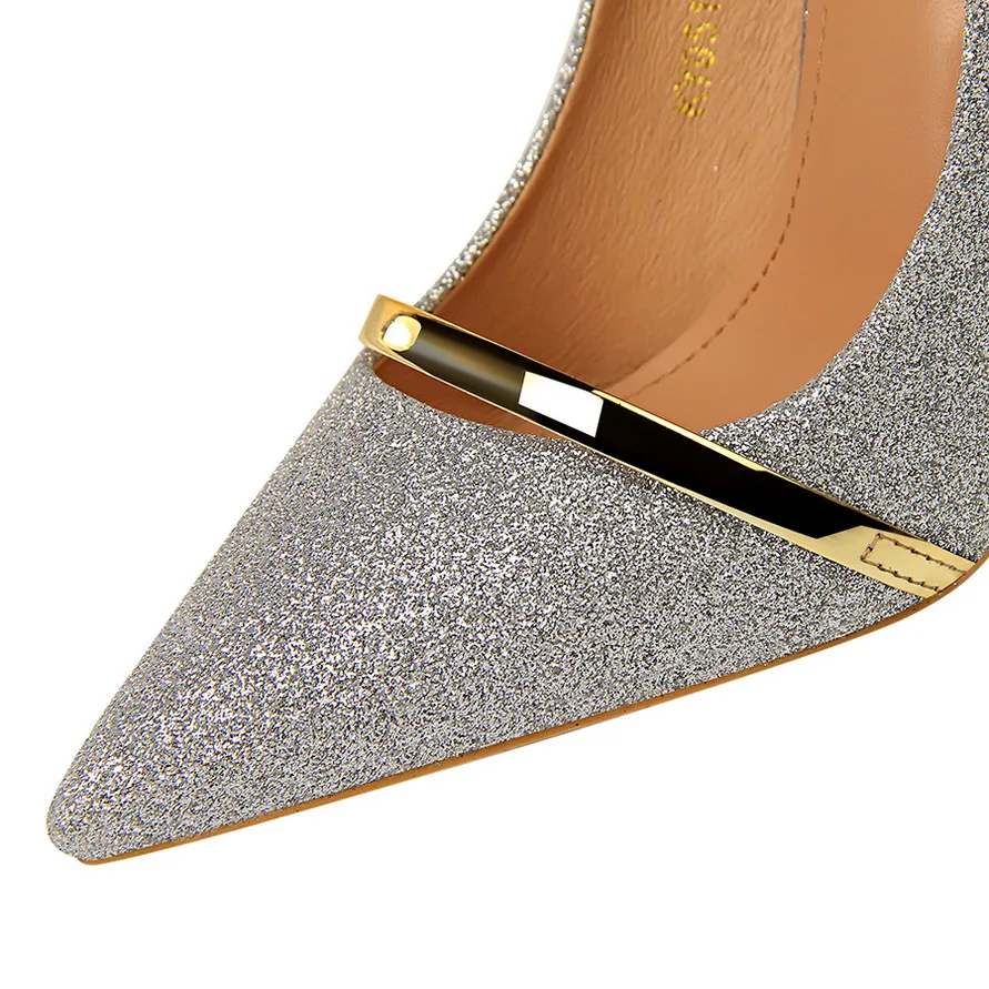 Г., женские летние блестящие туфли-лодочки на высоком каблуке 10,5 см Женская обувь серебристого цвета, цвета шампанского свадебная обувь золотого цвета