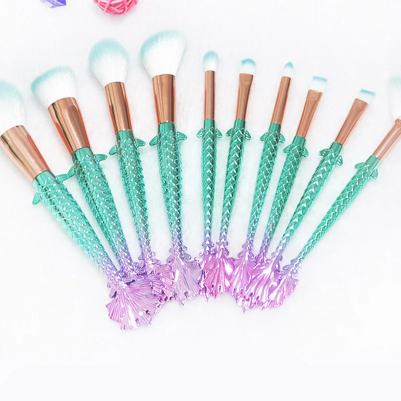 

10Pcs Professional Makeup Brushes Set Colorful Fish Tail Eye Shadow Eyebrow Lip Brush Kit Tools well SK88
