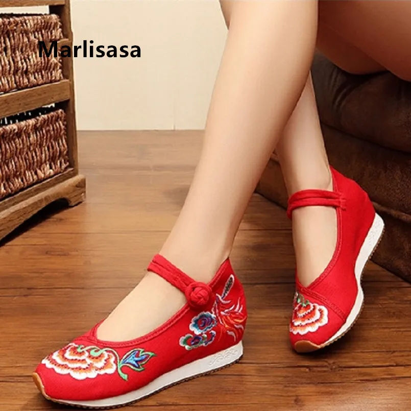 

Женская классическая красная обувь на плоской подошке с цветочной вышивкой, милые удобные балетки, танцевальная обувь, G2237