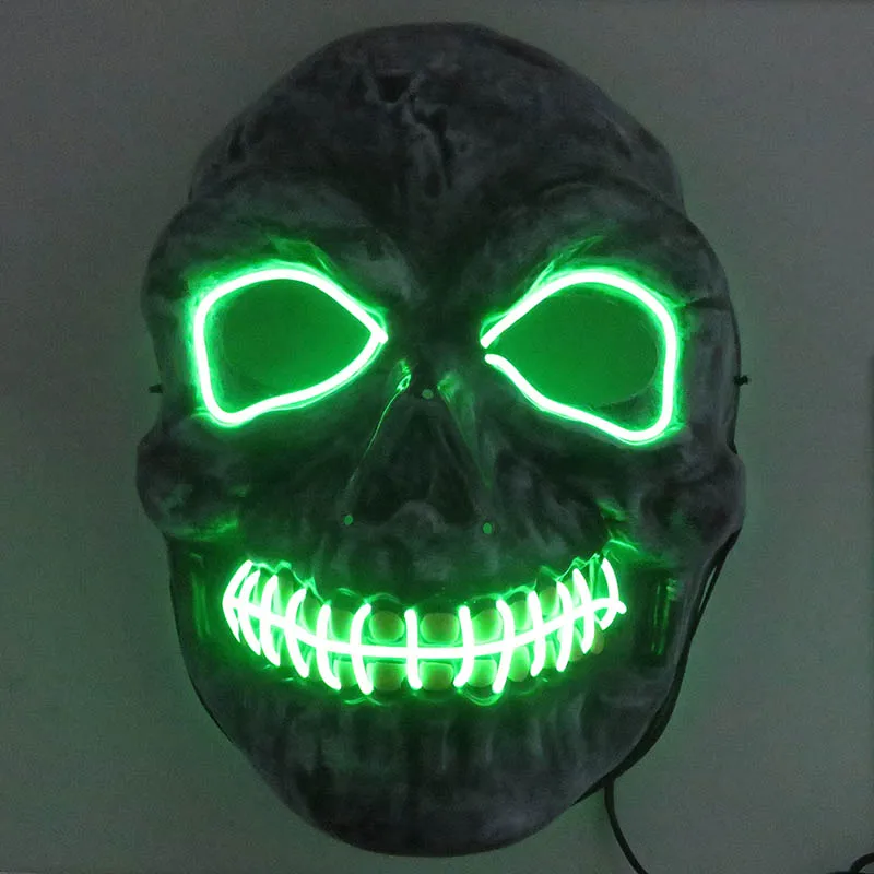Неоновые маски на Хэллоуин, страшная маска с черепом, светодиодный маскарадный маскарад, тушь для ресниц, косплей, карнавальные, вечерние, маскарадные маски, маска с изображением скелета корку, страшные маски - Цвет: Флуоресцентный зеленый