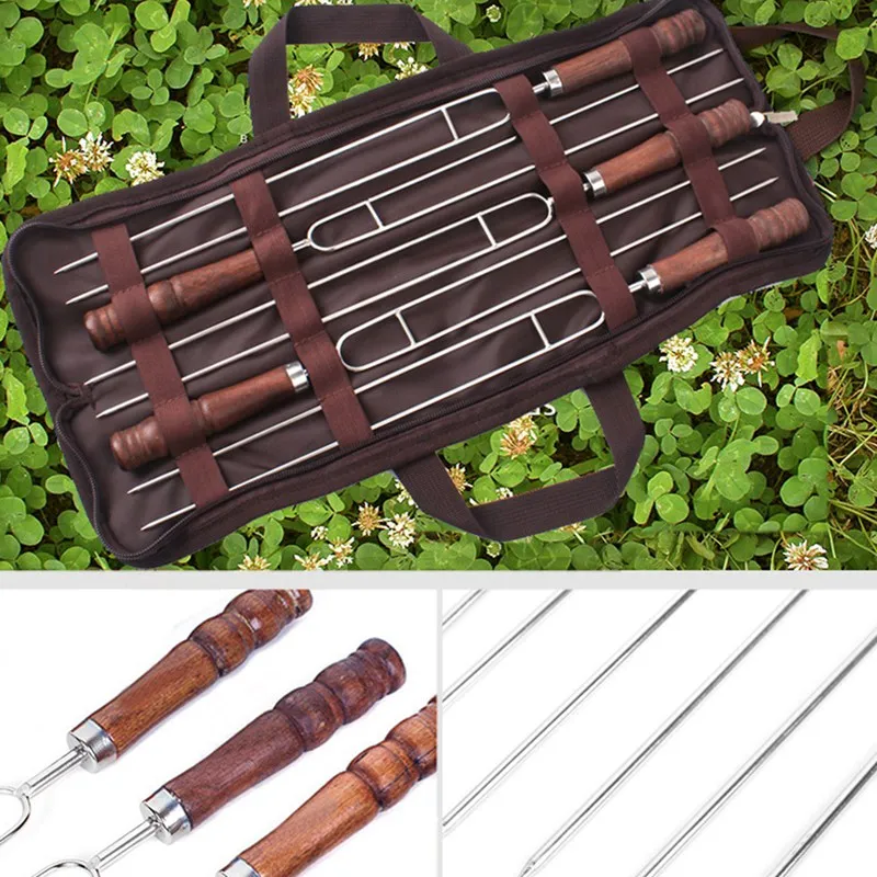 

1pc BBQ Fork U Shape Wooden Handle Stainless Steel Skewer Barbecue Cooking Tool