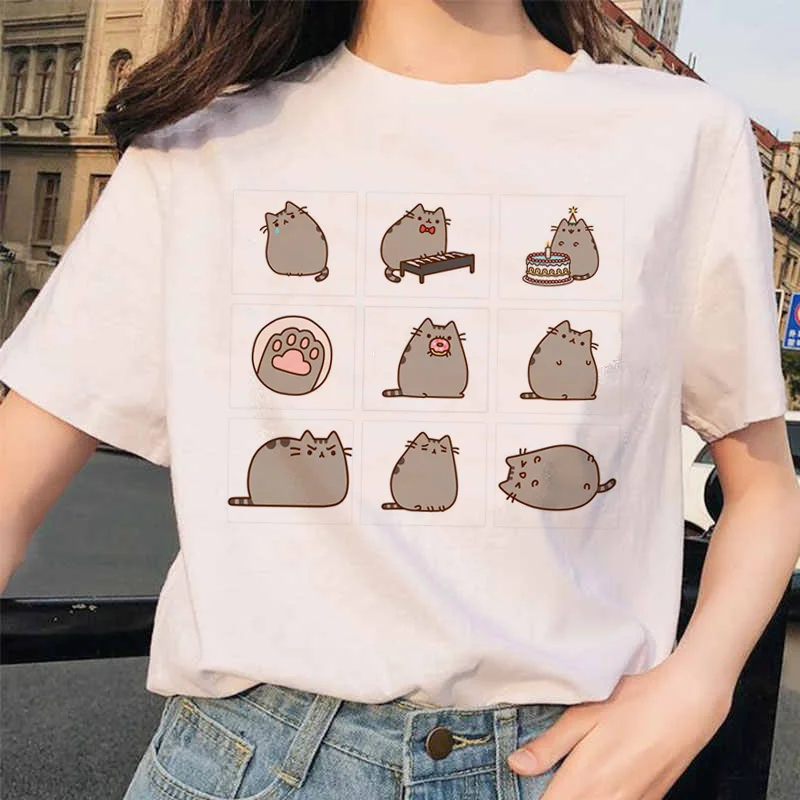 Cute Pusheen Cat Graphic T-Shirt – Fun Harajuku Cartoon Design