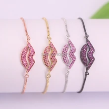 10 шт. микро Pave Циркон CZ форма губ разъем бусины Регулируемая цепь плетеный браслет для женщин