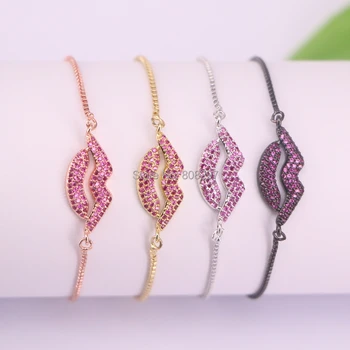 

10Pcs Micro Pave Zircon CZ Lip Shape Connector Beads adjustable chain Macrame bracelet for women