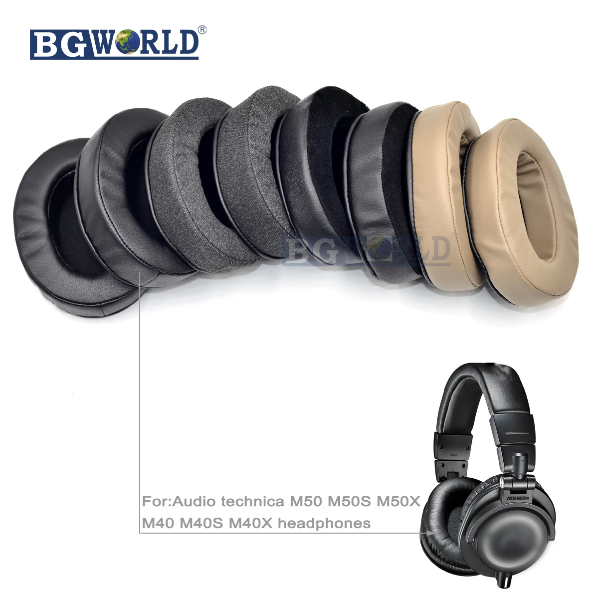 

BGWORLD Ear Pads earpads earmuff cover Cushion For Audio Technica ATH M40 M50 M40X M50X M30 M35 SX1 M50S Dj Headphone sponge