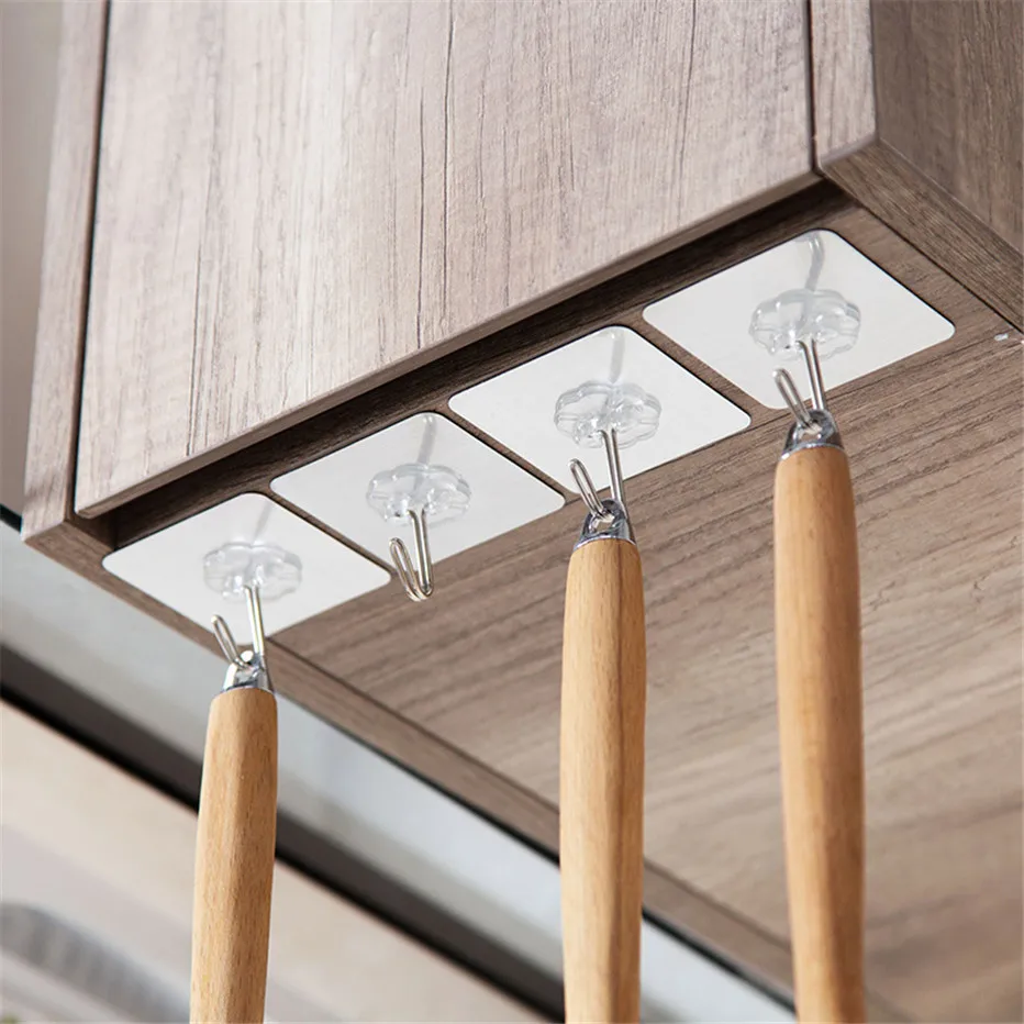 10PCS Bathroom and Kitchen Hooks Clover Reusable Self Adhesive Heavy Duty Waterproof Wall Hanger for Door Organizer2
