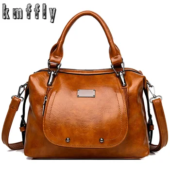 

Retro Women Handbag Designer Women Bag High Quality Oil Wax Leather Ladies Crossbody Bag Brand Shoulder Bags For Women Tote 2019