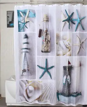 

180*180 cm memory of sea island holiday starfish printing polyester high-definition printing waterproof mildew shower curtain