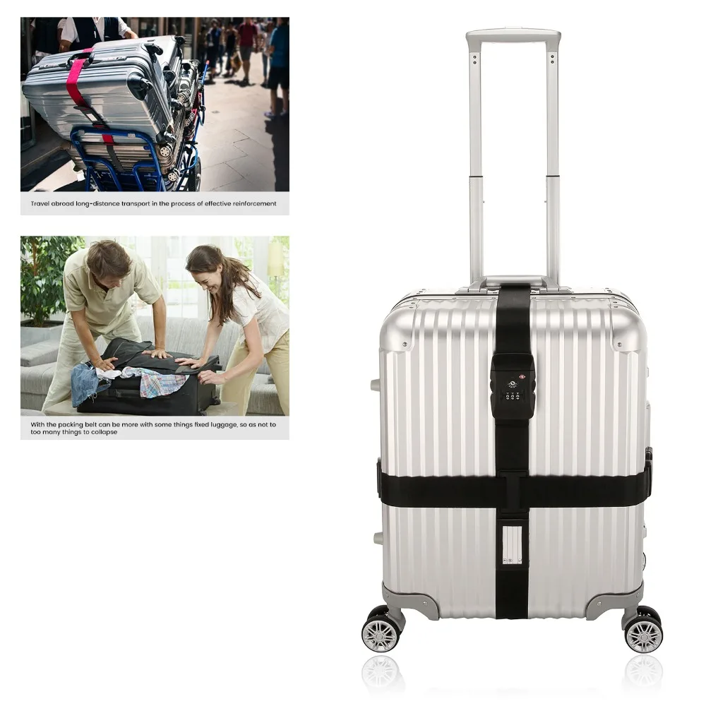 

Suitcase Safe Packing Belt TSA Combination Lock for Luggage Travel Suitcase Strap Strong Nylon Adjustable Cross Belt