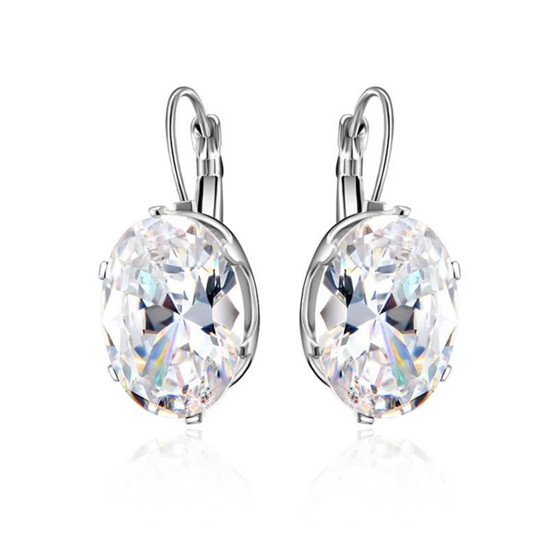 

Fashion Silver Color Square Stud Earrings White Blue Champagne Austrian Crystal Rhinestone Earring For Women Wedding Jewelry