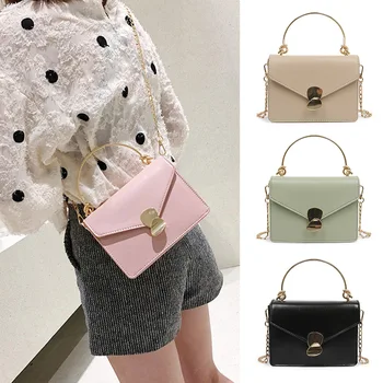 

Women Single Shoulder Bag Solid Color Plug Lock Handbag with Golden Chain Strap Best Sale-WT