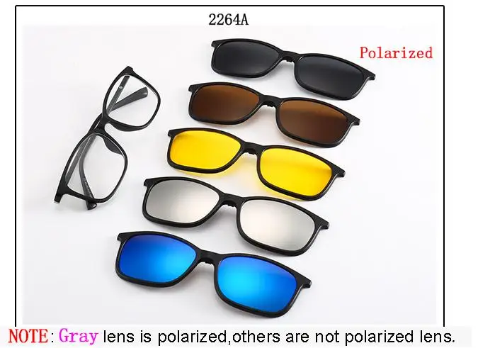 Магнитные солнцезащитные очки с 5 линзами для мужчин и женщин, очки 5 в 1, зеркальные поляризованные солнцезащитные очки с клипсой, очки для ночного видения Oculos Gafas - Цвет линз: as picture