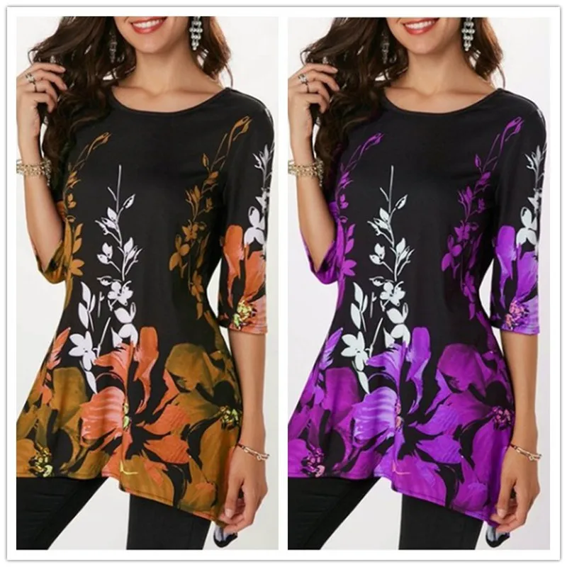  New Arrival 2019 Spring Summer T Shirt Tops Women Half Sleeve O-Neck Print T Shirt Casual Vintage F
