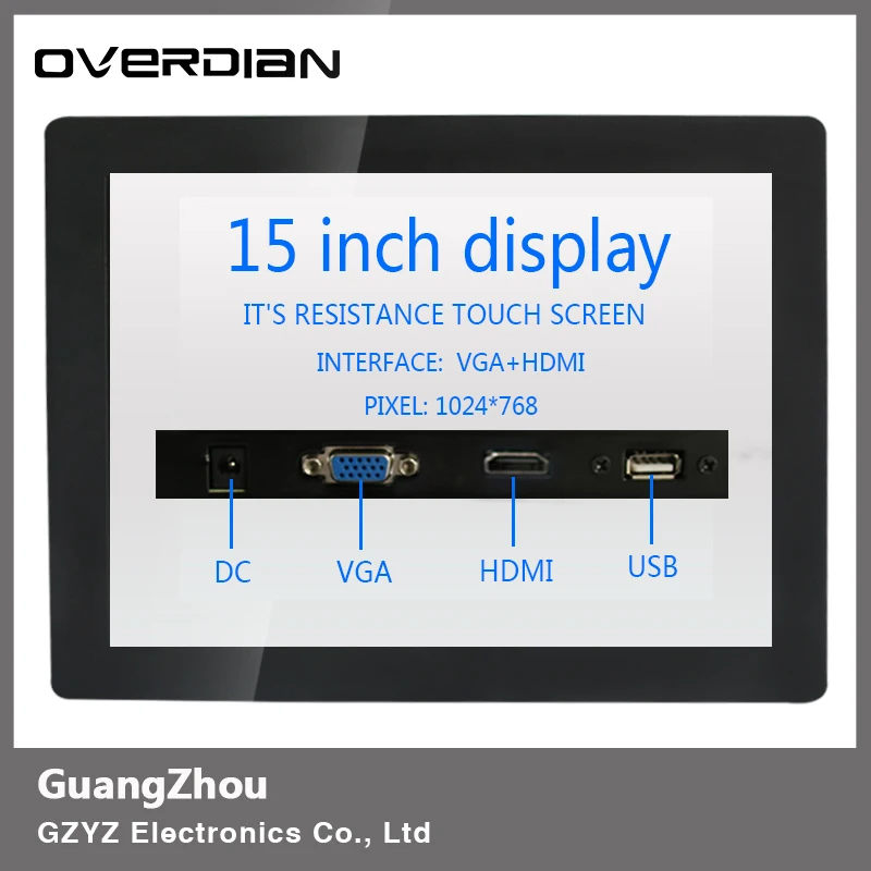 

15inch Resistance Touch Screen Industrial Control LCD Monitor/Display VGA/HDMI/USB Interface 1024*768 Metal Shell 4:3