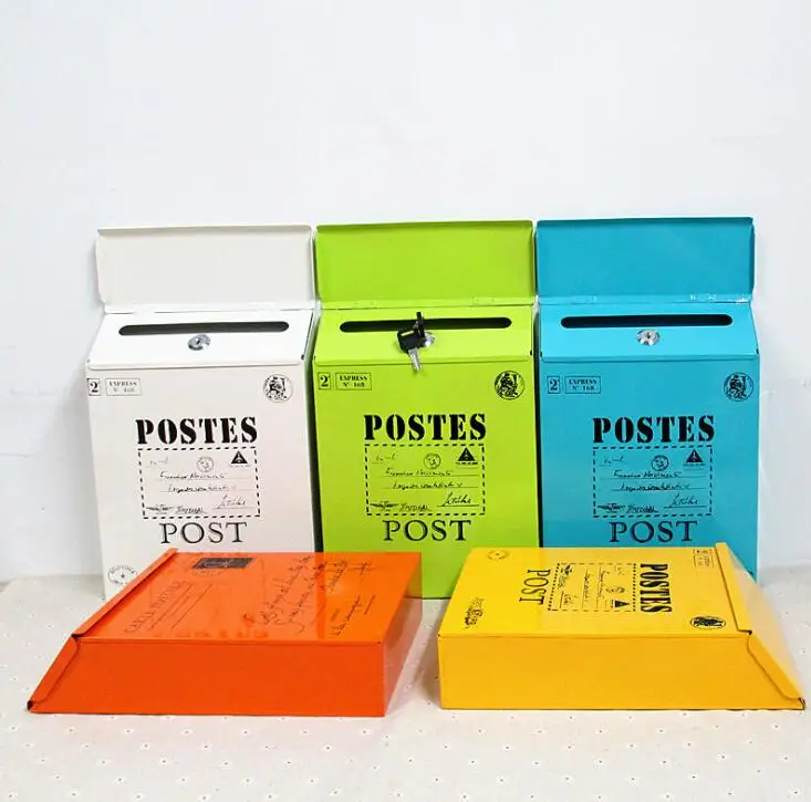 

Metal Mailbox With Lock Wall Suggestion Box Coffee Shop Decoration Wedding Bar Postbox Letter Mail Box Home Decoration