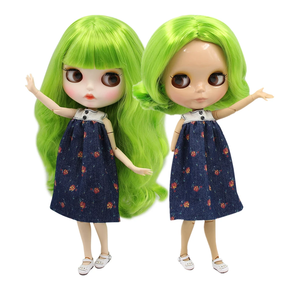 ICY Factory Nude Blythe Doll Joint BODY Light Green Hair Dark Skin 12/" with Gift
