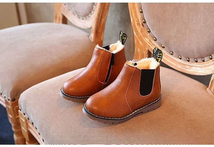 2018 Children Martin Boots Classic Style Plush Kids Boots Snow Pu Leather Warm Winter Shoes Rubber Falt Boys Girls Boots 569 (13)