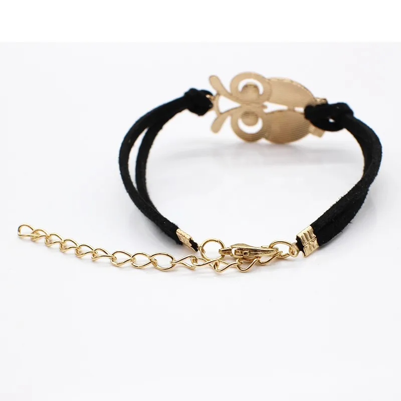 Многослойный наручники простые кожаные браслеты с подвесками браслет Черная веревка цепь велосипед сова, крест сердце ювелирные изделия для мужчин и женщин