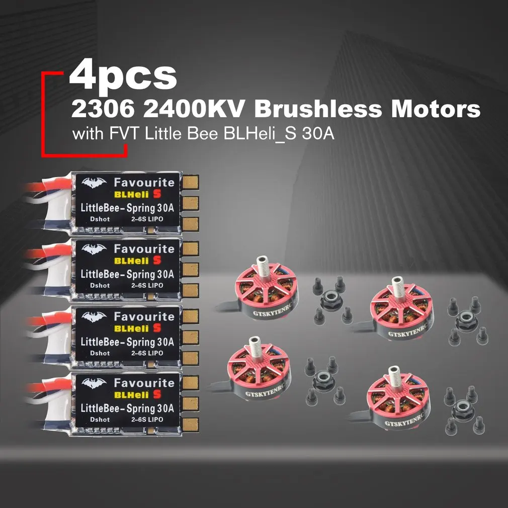 

GTSKY 2306 2400KV Brushless Motors FVT with Little Bee BLHeli_S SPRING 2-6S 30A Brushless ESC for RC FPV Racing Done RC PartS