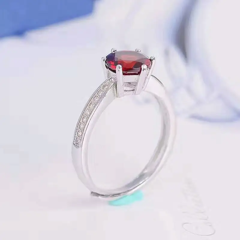 Promotion fashion garnet gemstone ring 6mm natural wine red garnet stone silver ring solid 925 sterling silver garnet jewelr