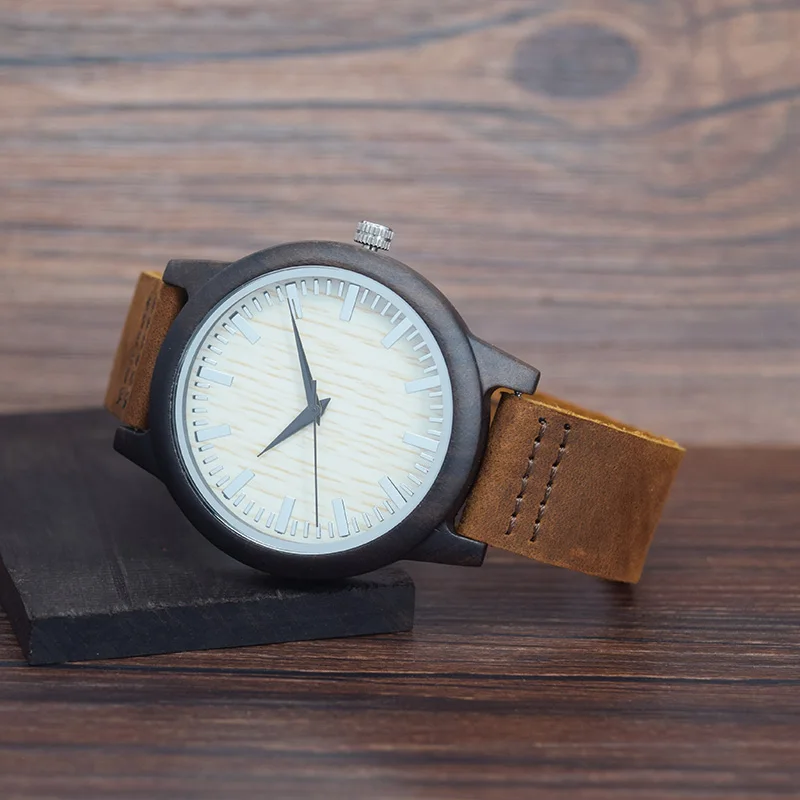 MAN WOOD WATCH BAMBOO BROWN LEATHER MALE28