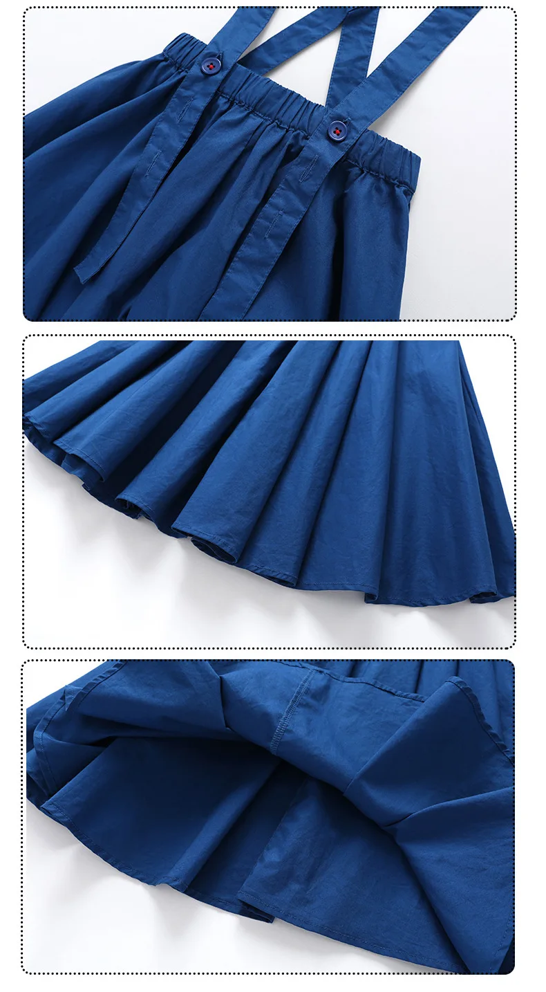 Синяя юбка на подтяжках для девочек длинный свитерок и юбка для маленьких девочек летние комбинезоны, футболки детская одежда для студентов, комплект для 6, 8, 10, 12, 14 лет