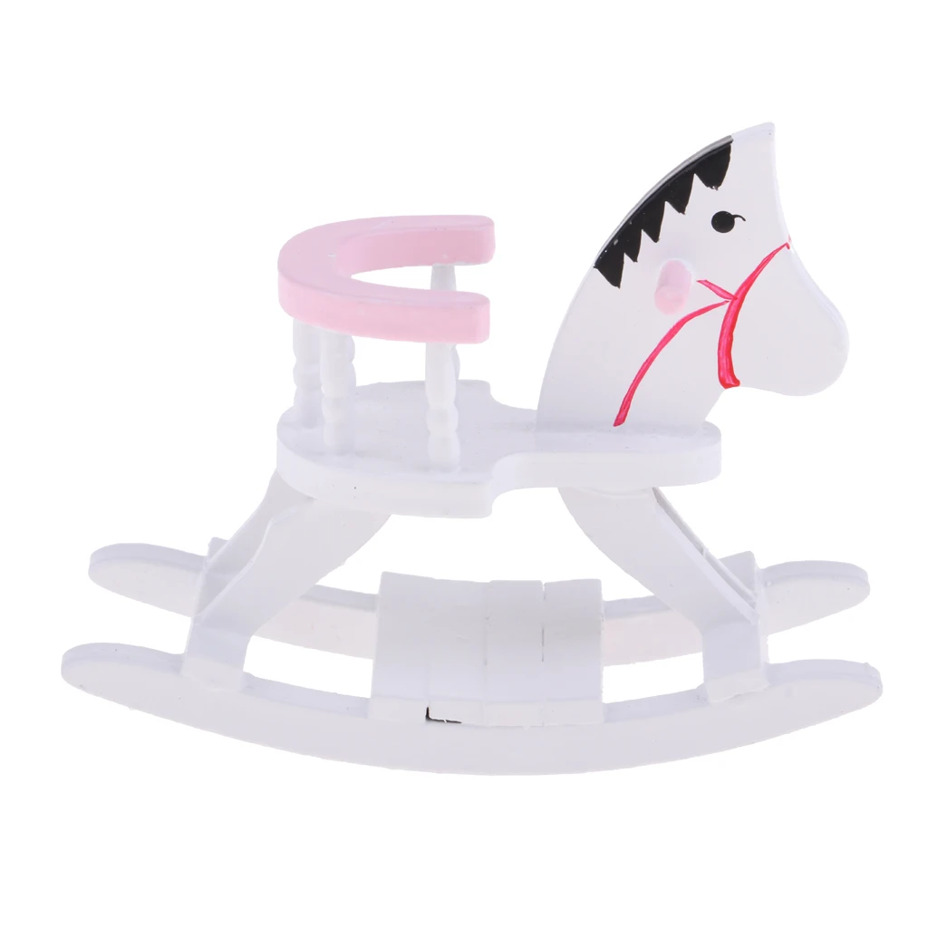 1/12 Dollhouse Miniature Wood Rocking Horse Baby Room Cockhorse Model Accessory Life Scenes White Color