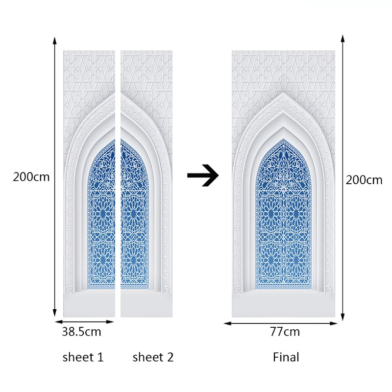 Творческий 2 шт./компл. в мусульманском арабском Стиль индивидуальные деревянные двери Стикеры Семья декоративная наклейка на стену дверь плакат домашний декор
