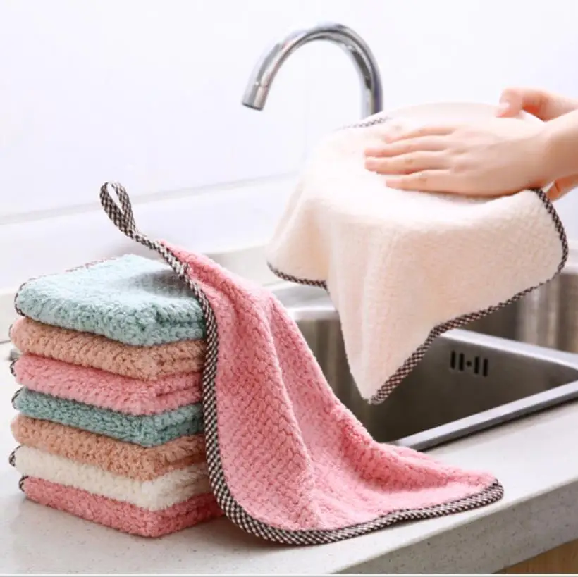 

1pc Super Absorbent Microfiber kitchen dishcloth tableware Household Cleaning dish Towel tool gadgets rag Sink Wipe Coral fleece