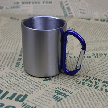 

100pcs 280ml Stainless Steel Double Wall Camping Mug Outdoor Portable Cycling Mountaineering Cup With Carabiner Hook